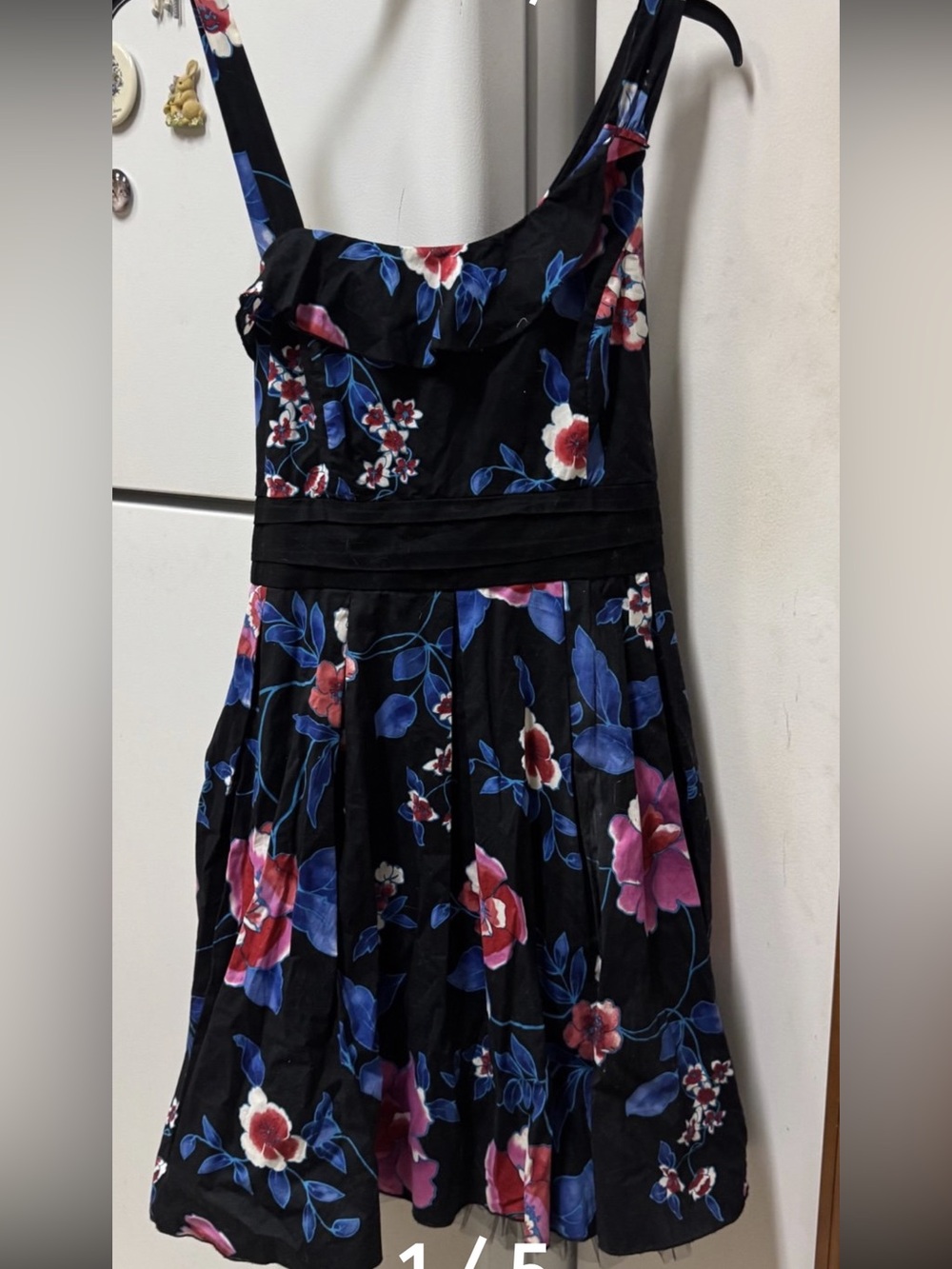 Maurices Beautiful Black Midi Dress with Blue and Pink Floral Design with bow 20